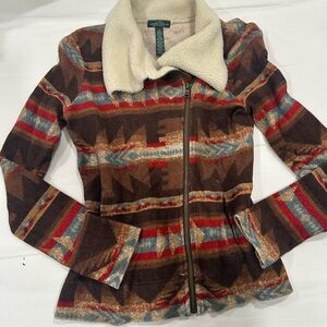 Lauren Ralph Lauren LRL Southwestern Sherpa Jacket Womens S Aztec Zip